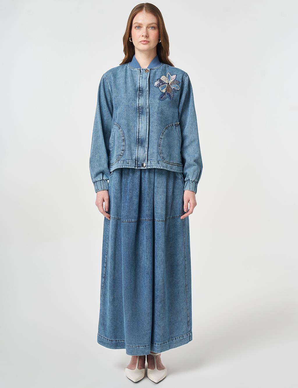 Washed Two-Piece Set with Appliqué Detail Blue