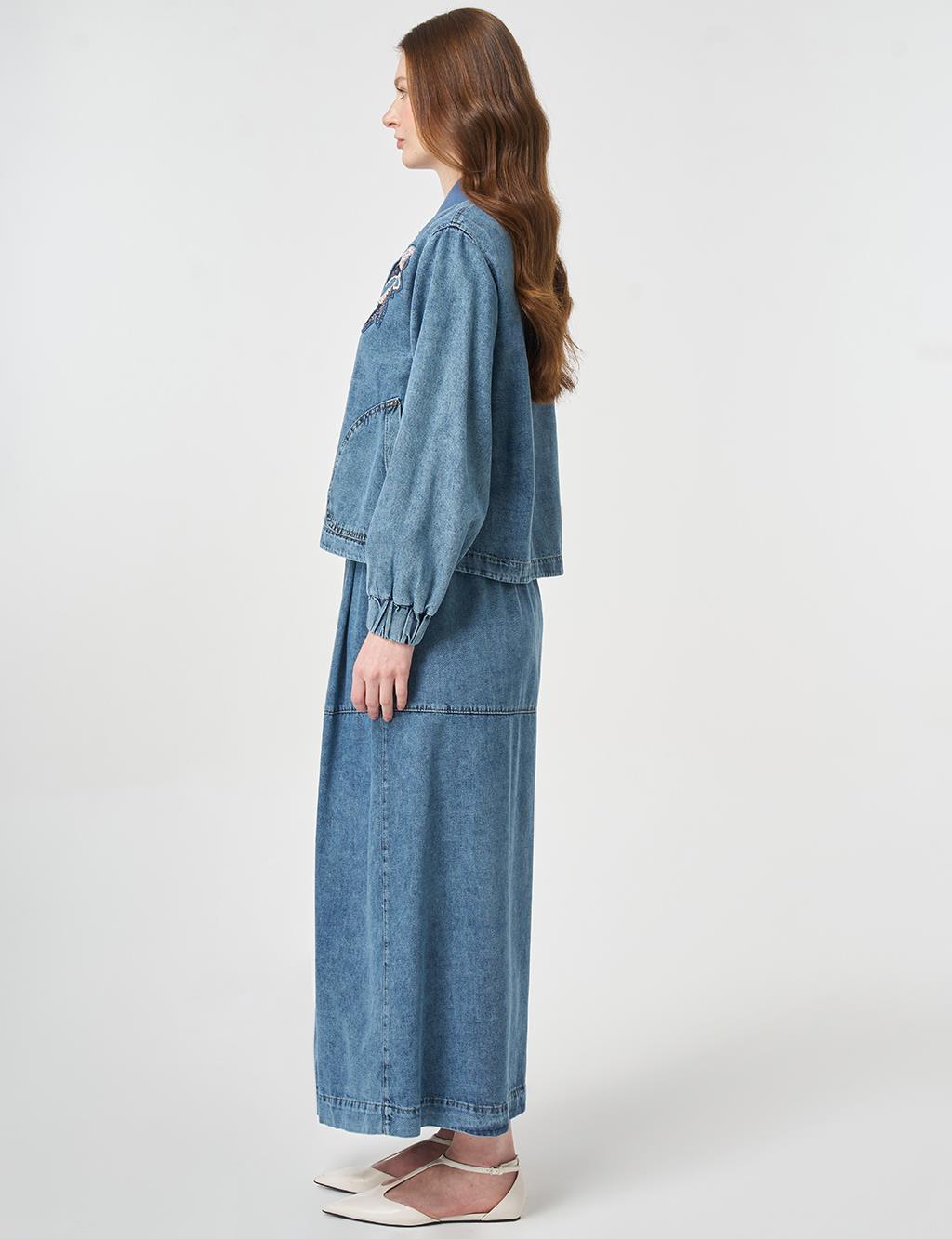 Washed Two-Piece Set with Appliqué Detail Blue