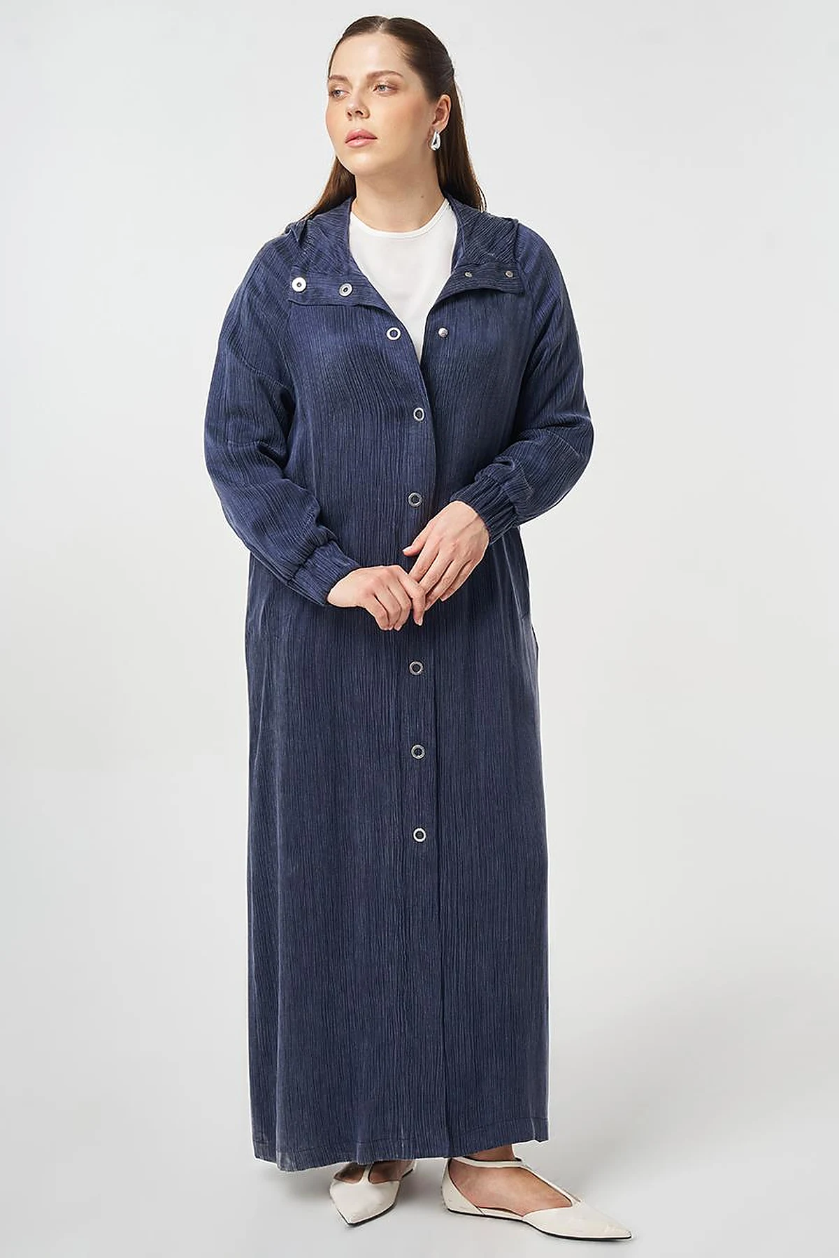 Hooded Lyocell Viscose Overcoat Dark Navy