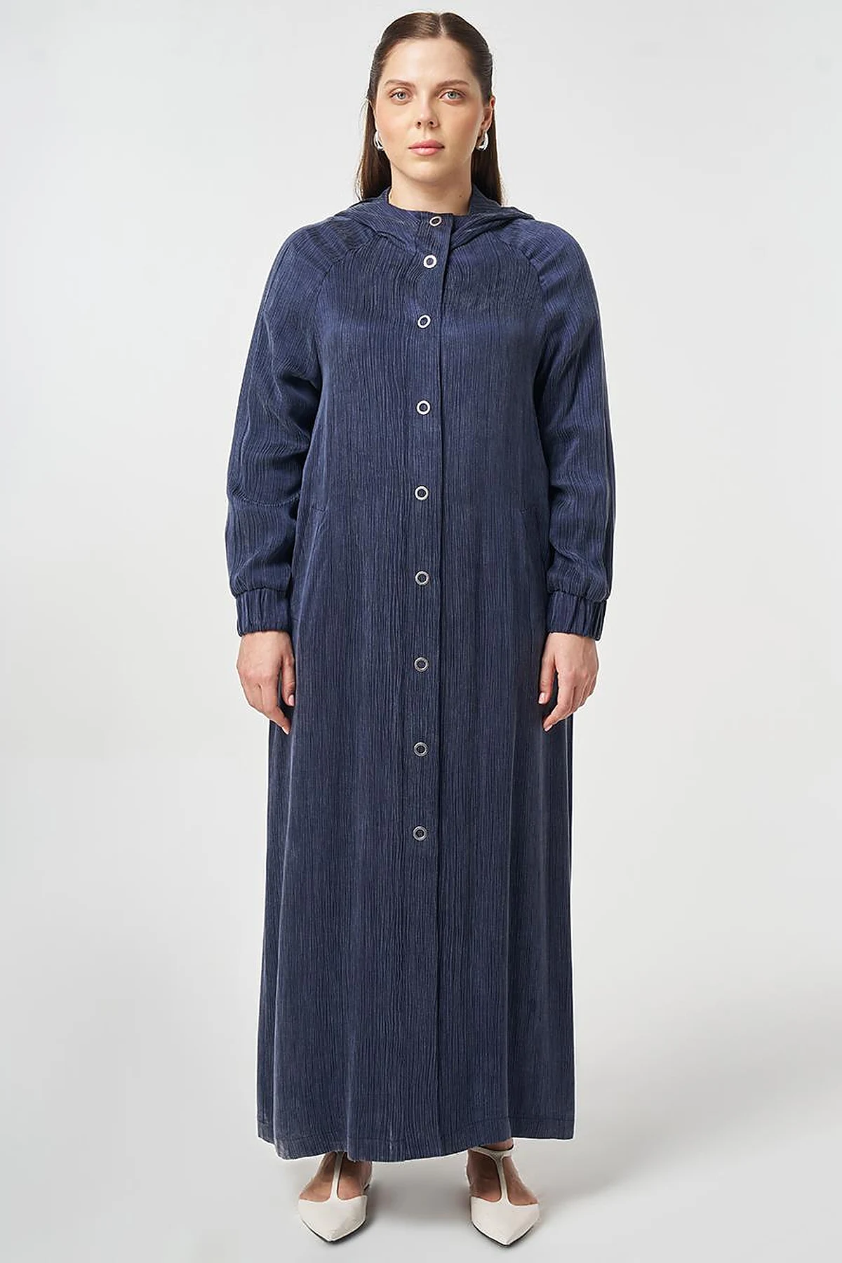 Hooded Lyocell Viscose Overcoat Dark Navy