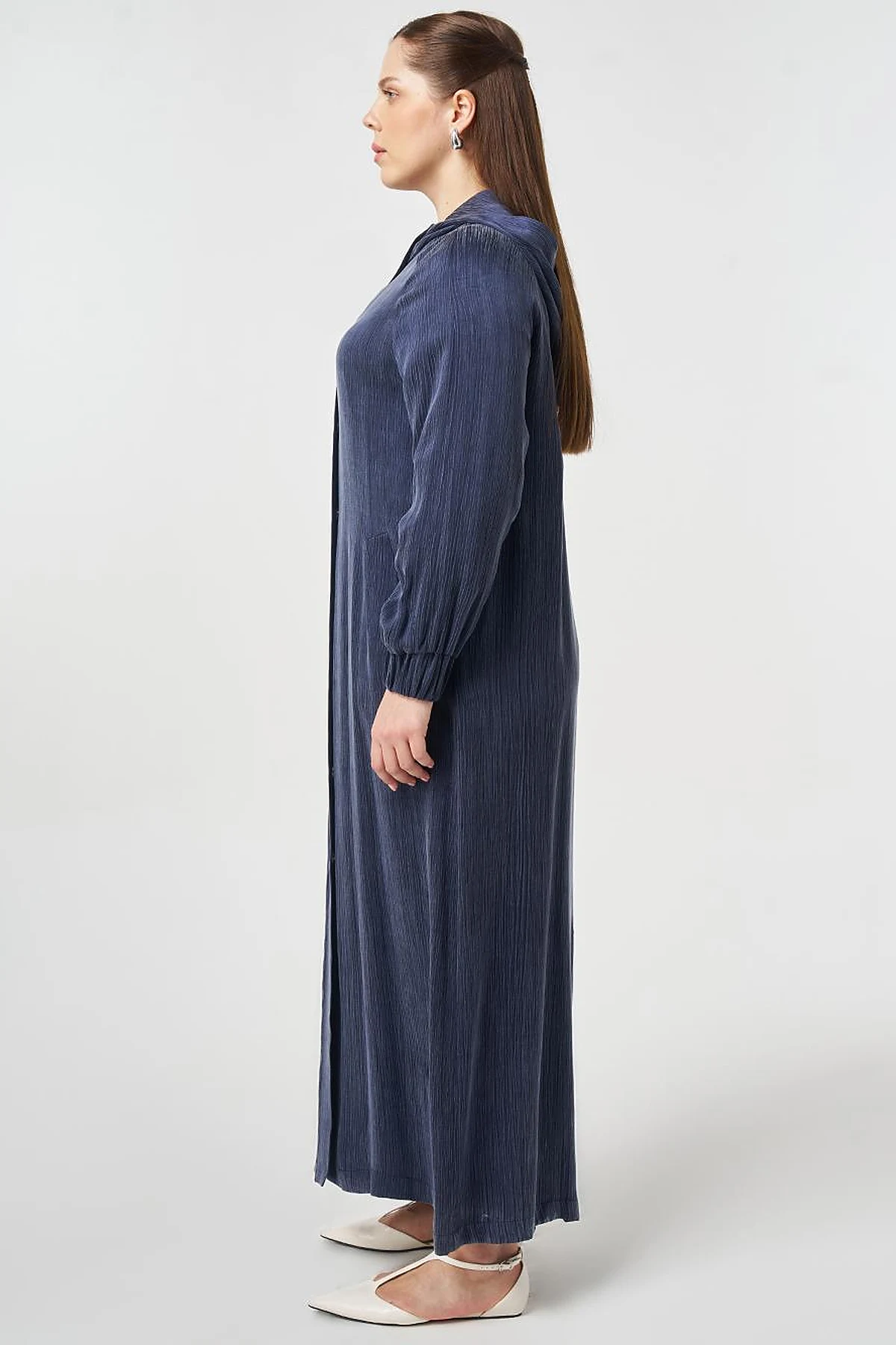 Hooded Lyocell Viscose Overcoat Dark Navy