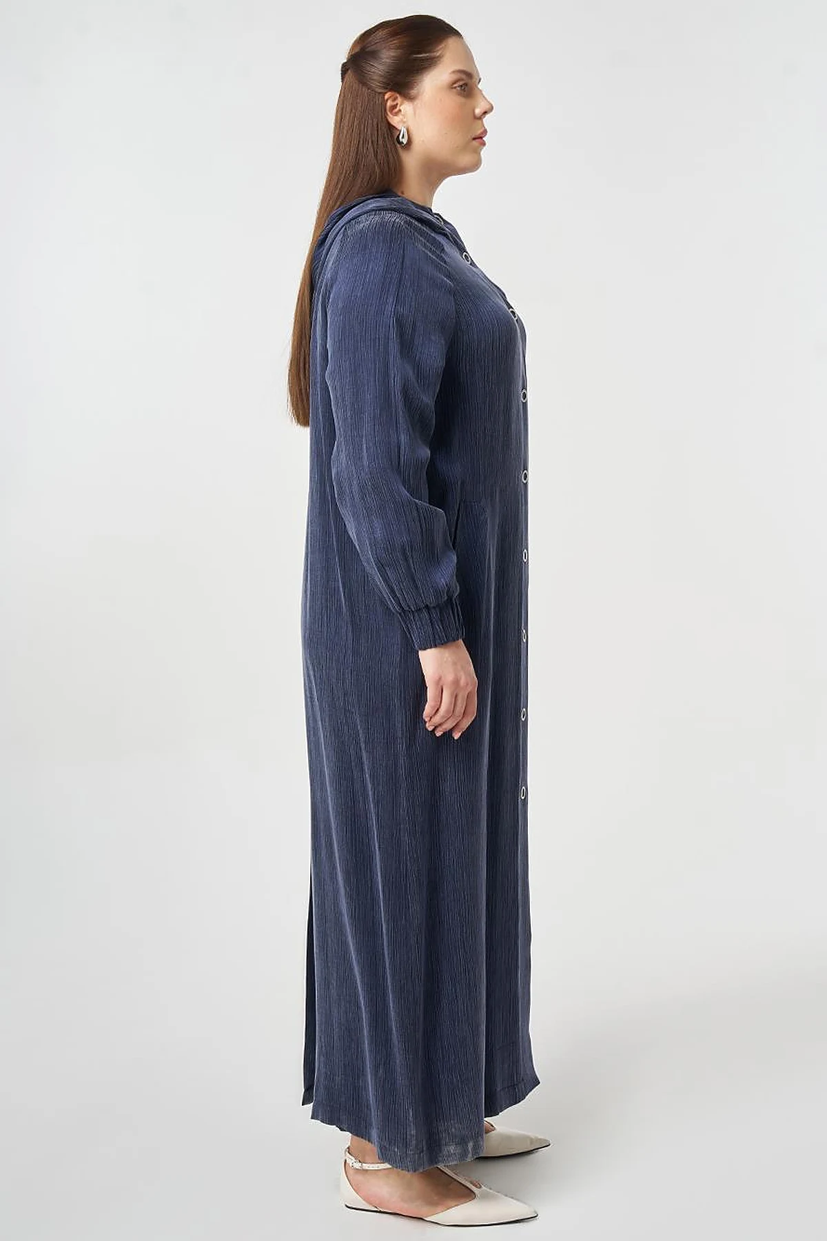 Hooded Lyocell Viscose Overcoat Dark Navy