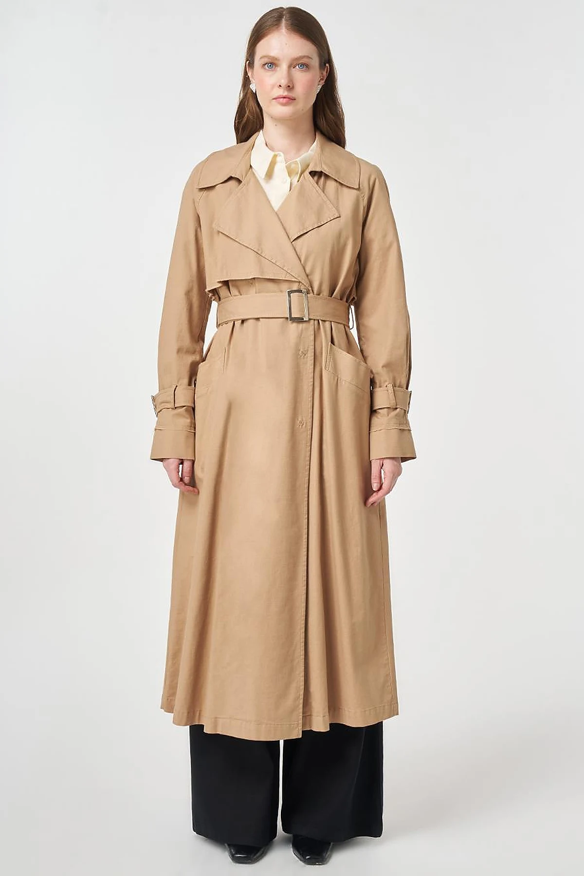 Belted and Epaulette Detailed Trench Coat Beige