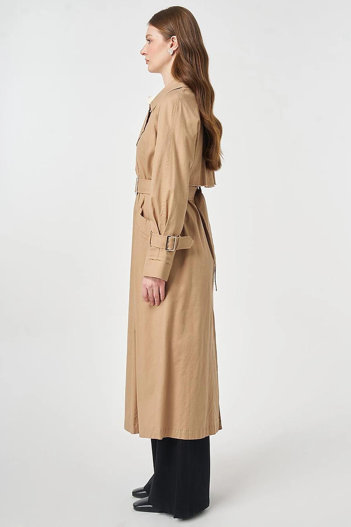 Belted and Epaulette Detailed Trench Coat Beige
