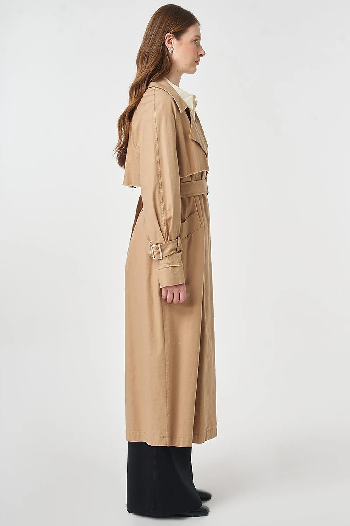 Belted and Epaulette Detailed Trench Coat Beige