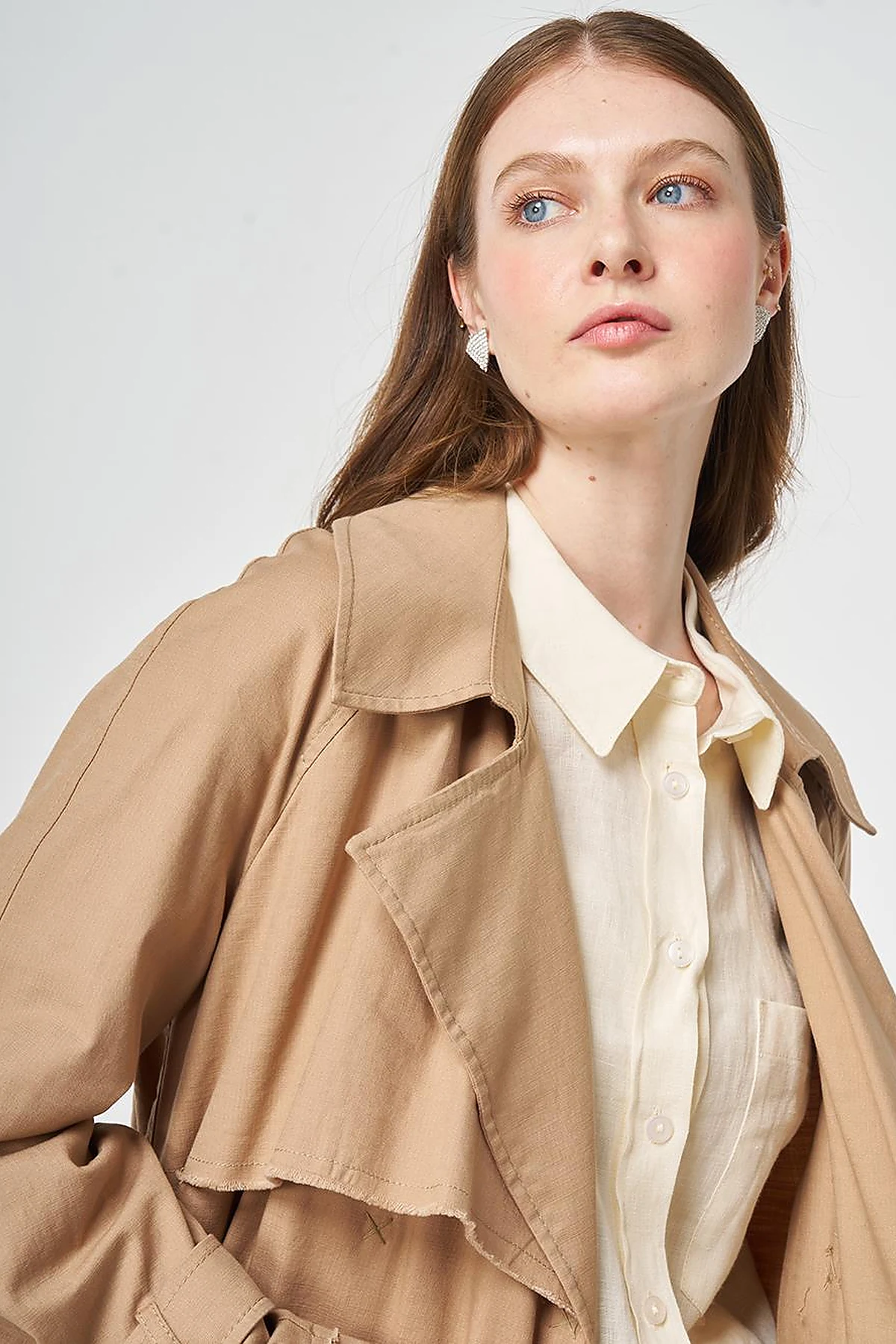 Belted and Epaulette Detailed Trench Coat Beige