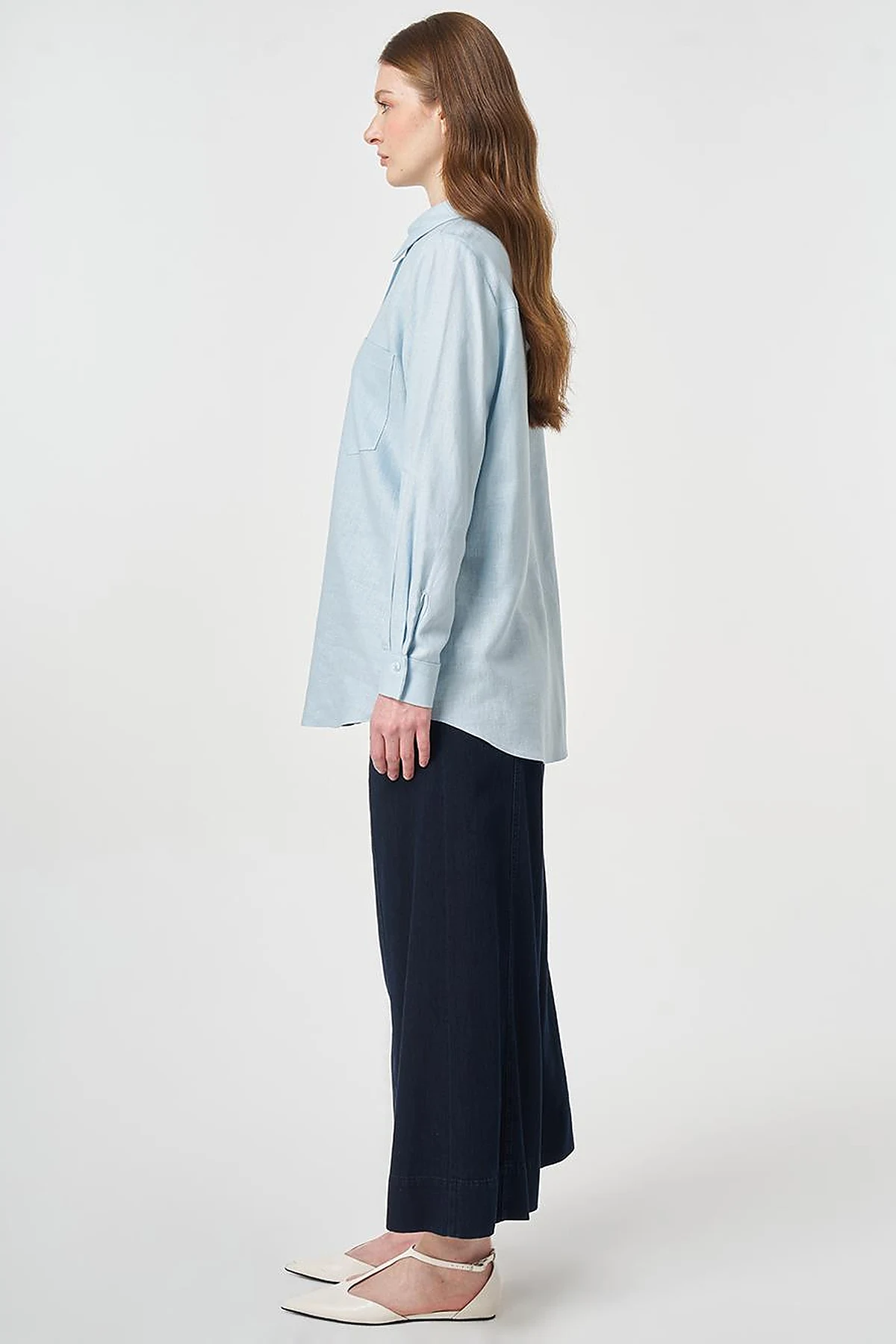 Single Pocket Cotton Lyocell Blouse Blue