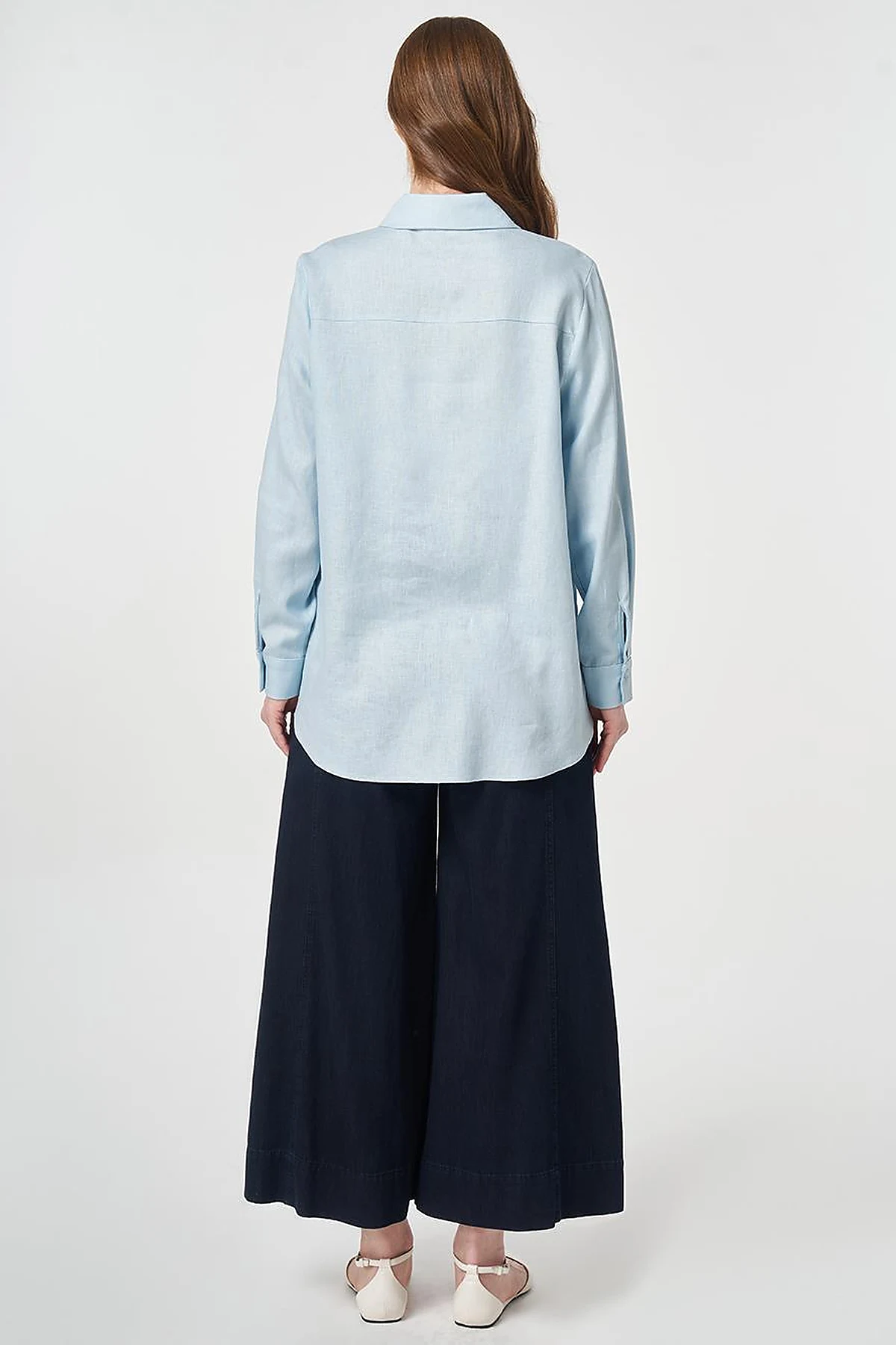 Single Pocket Cotton Lyocell Blouse Blue