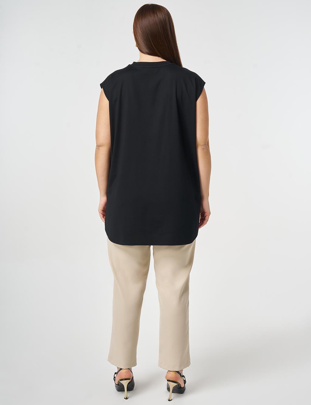 Crew Neck Rayon Blouse Black