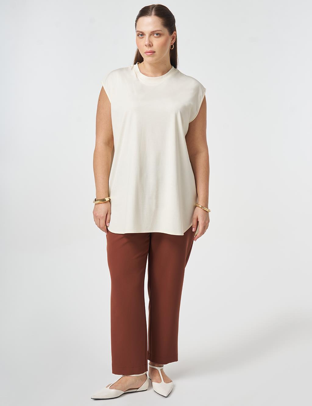Crew Neck Rayon Blouse Ecru