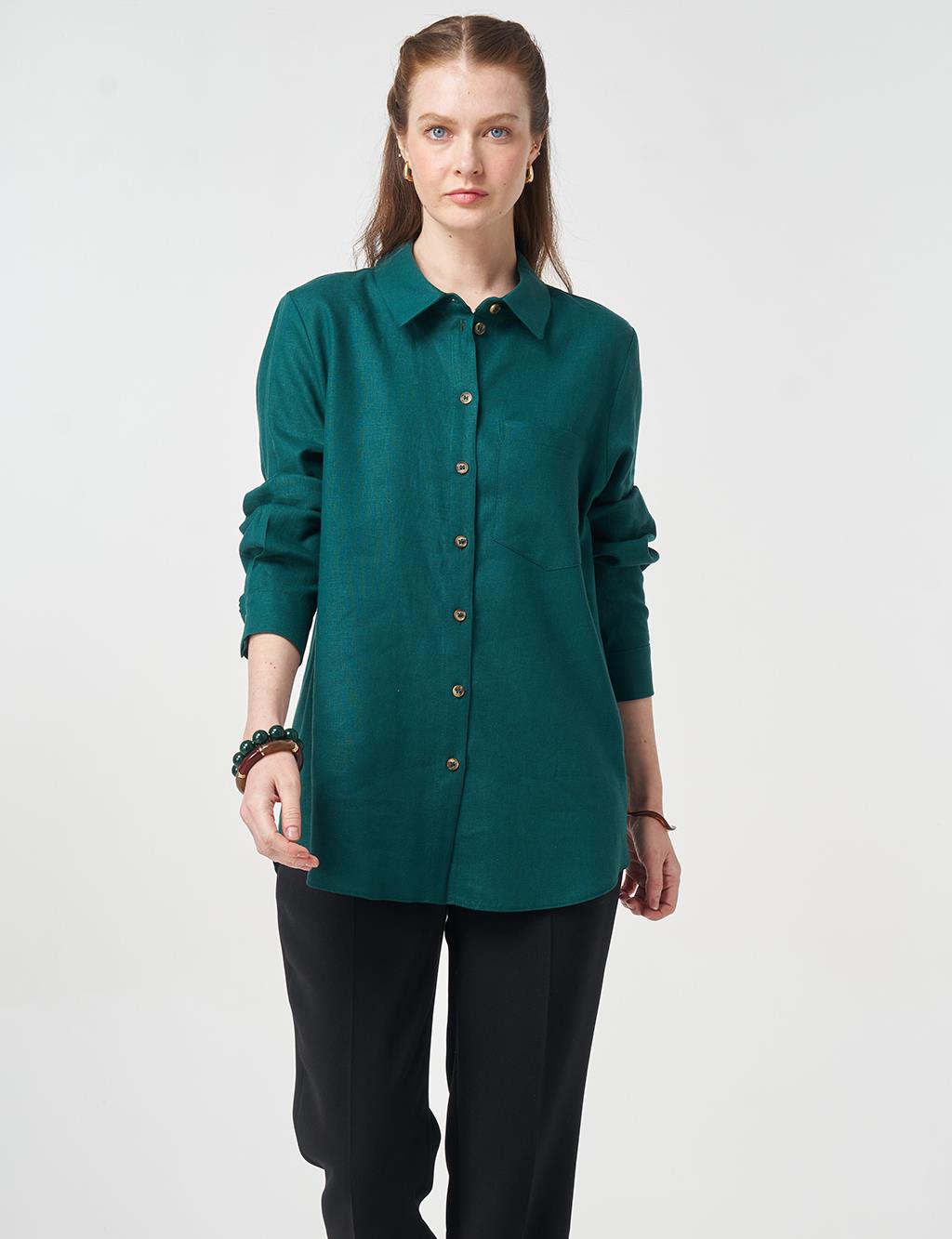 Single Pocket Cotton Lyocell Blouse Pine Green