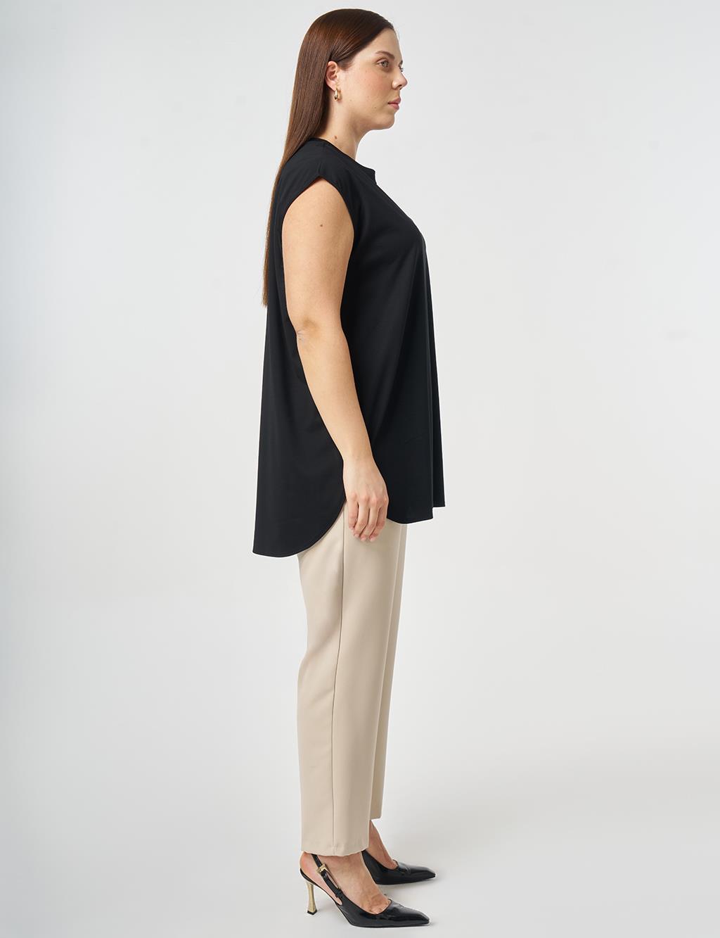Crew Neck Rayon Blouse Black