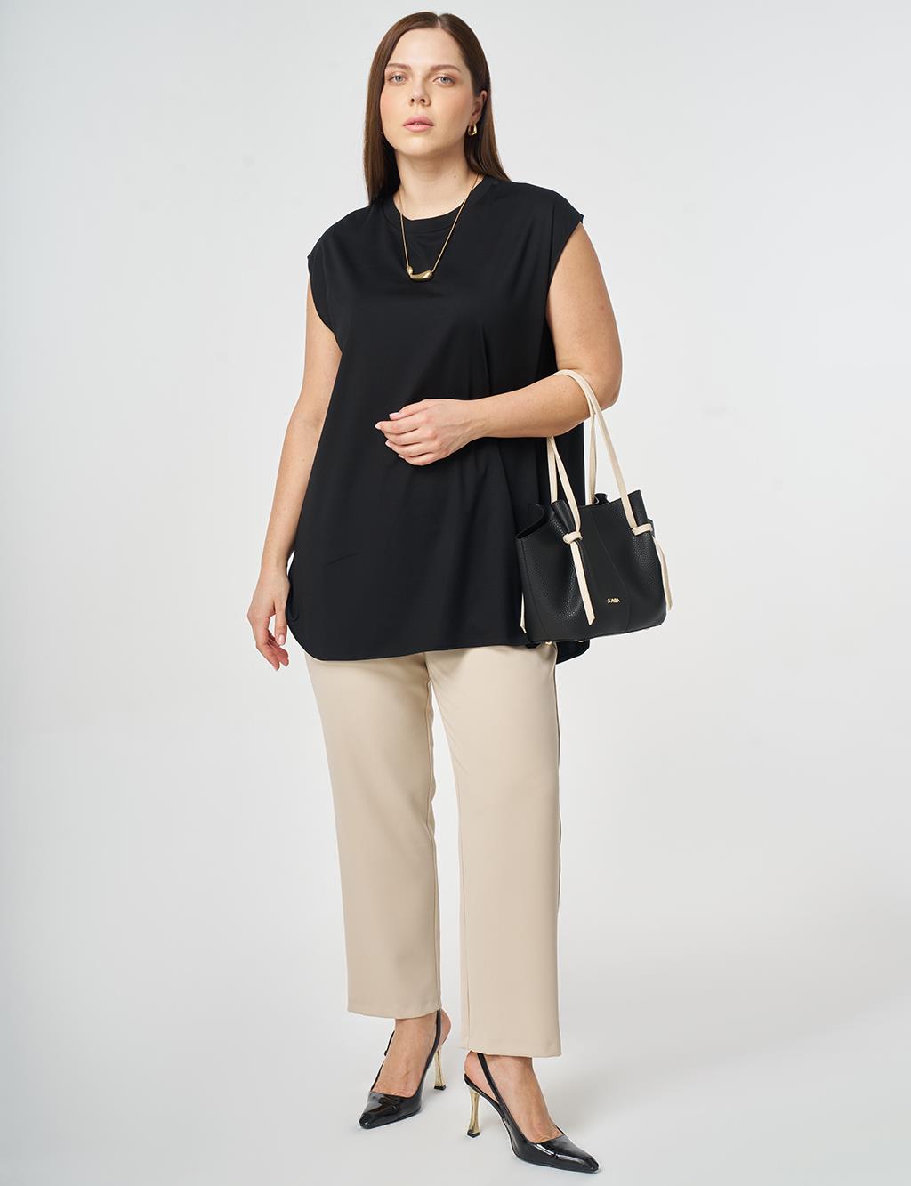 Crew Neck Rayon Blouse Black