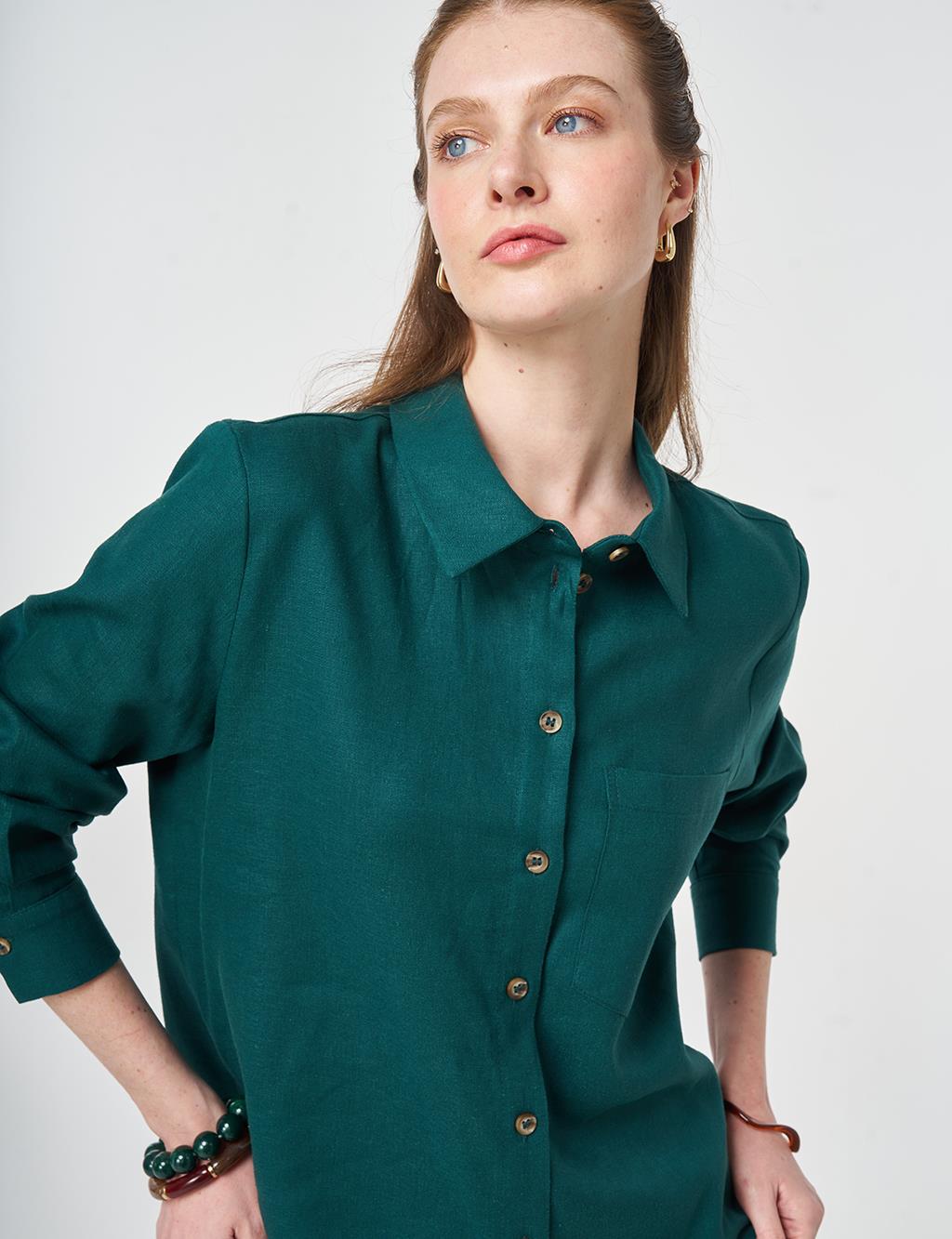 Single Pocket Cotton Lyocell Blouse Pine Green