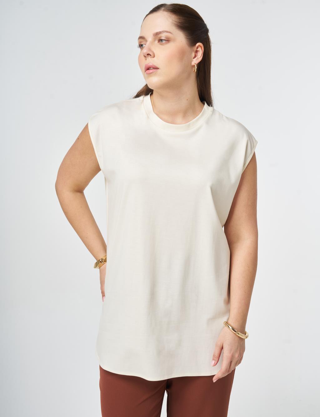 Crew Neck Rayon Blouse Ecru