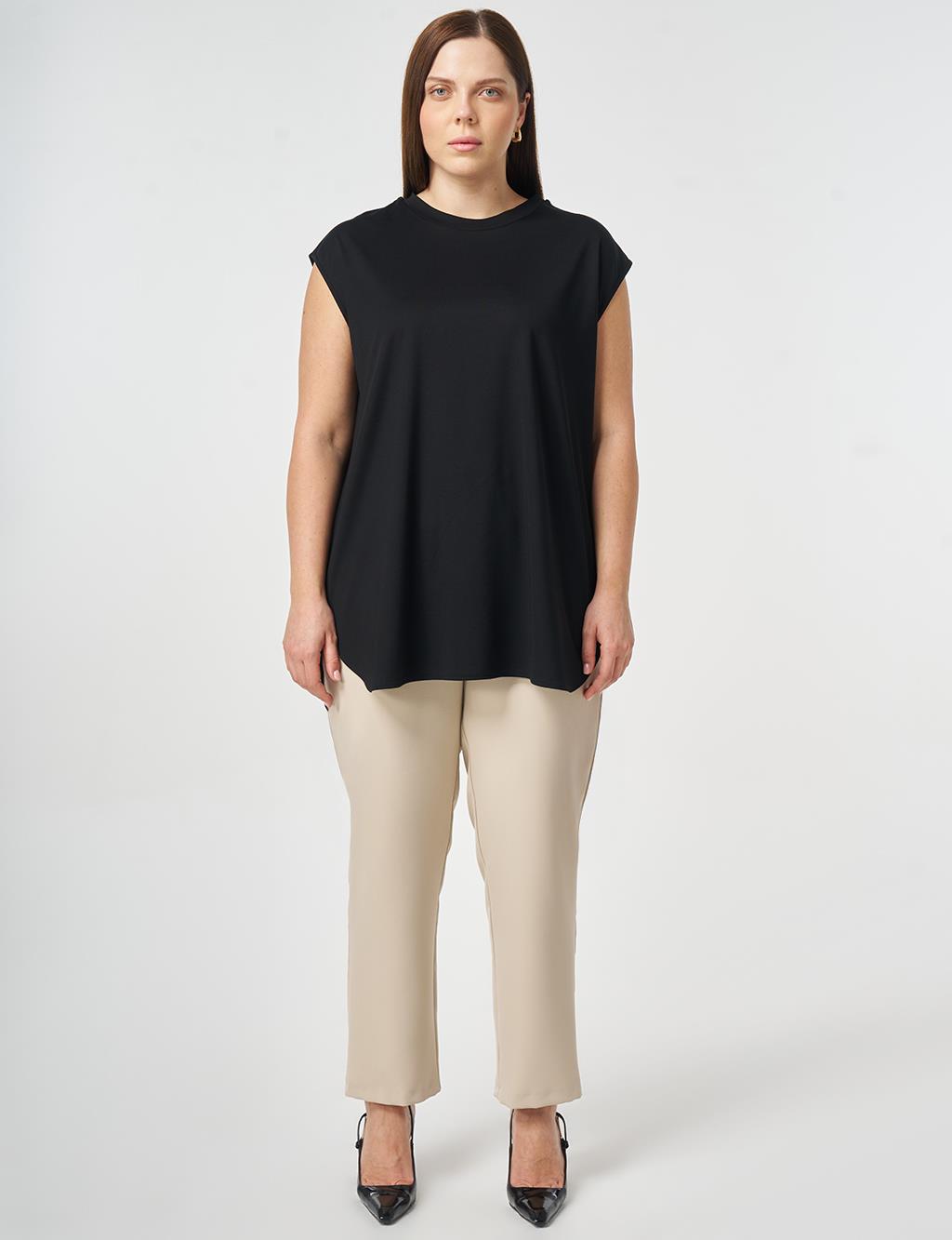Crew Neck Rayon Blouse Black