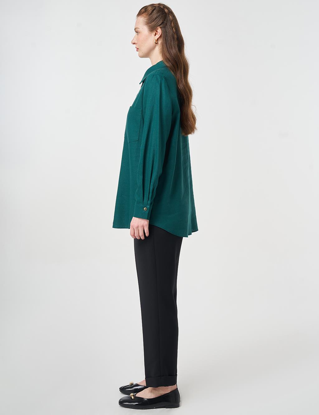 Single Pocket Cotton Lyocell Blouse Pine Green