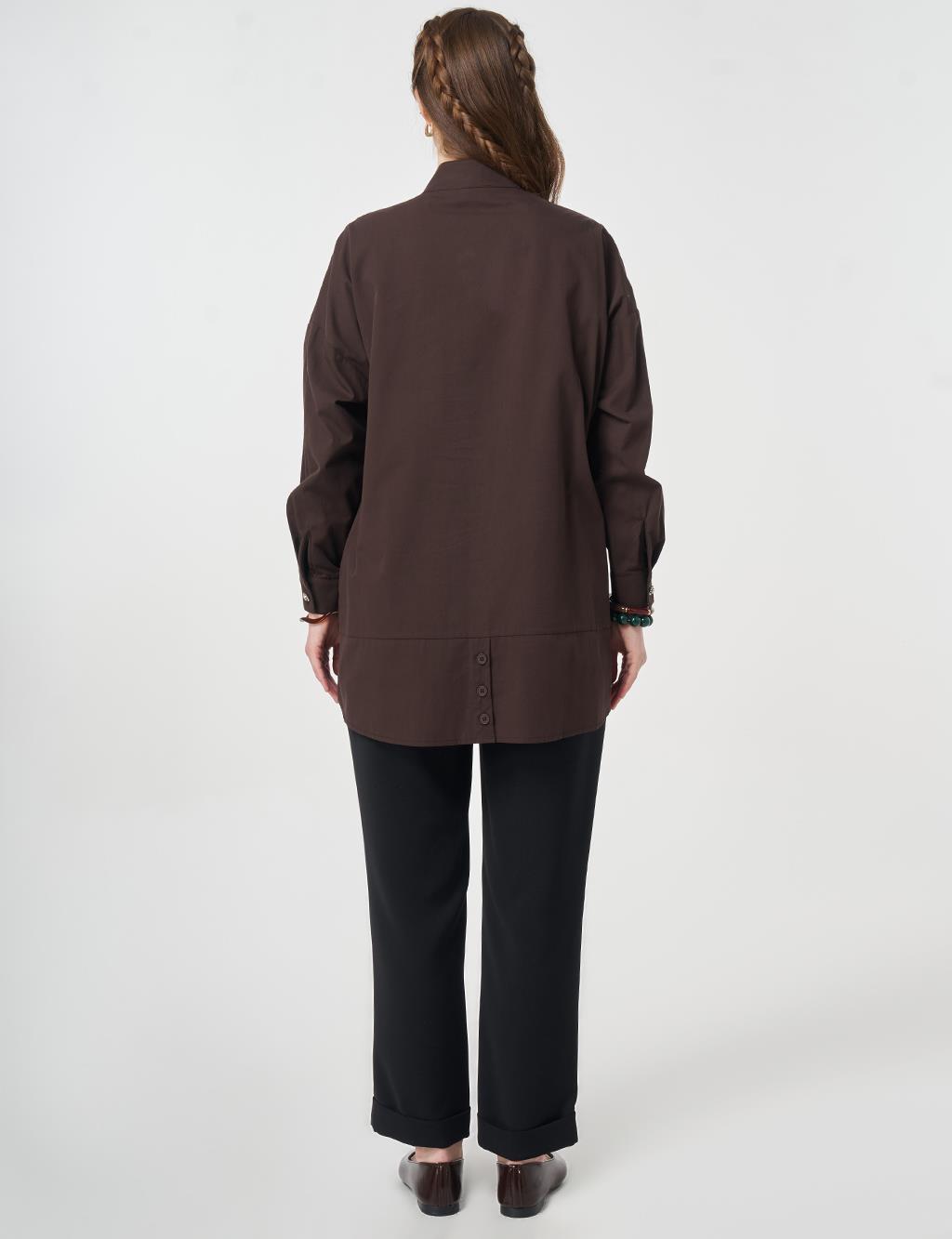 100% Cotton Embroidered-Shoulder Tunic Dark Brown