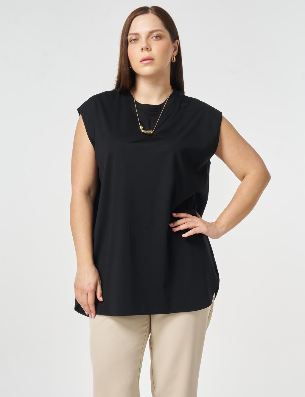 Crew Neck Rayon Blouse Black