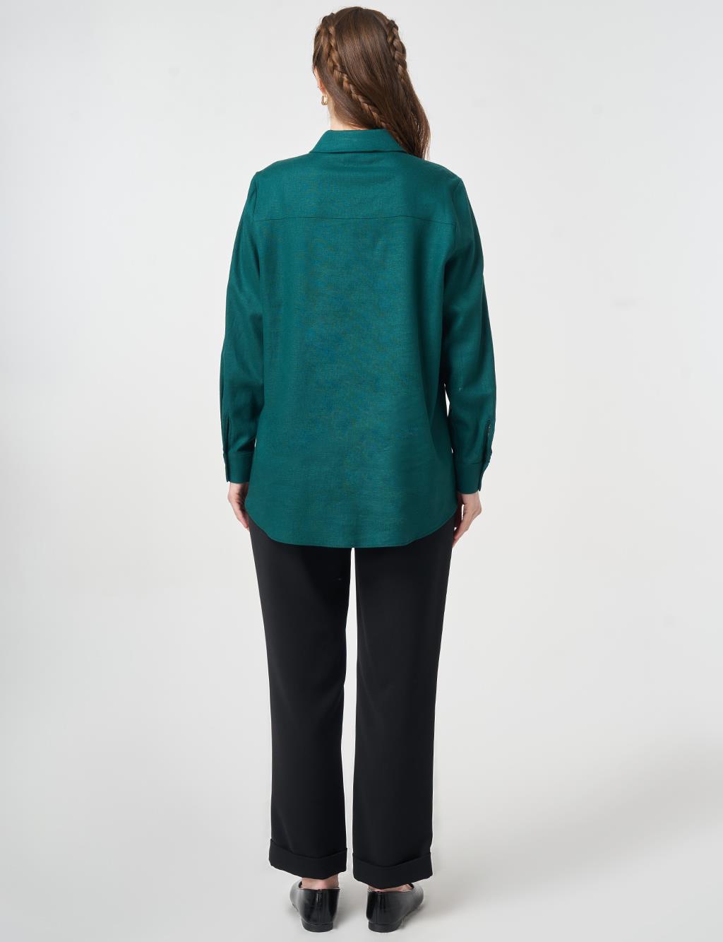 Single Pocket Cotton Lyocell Blouse Pine Green