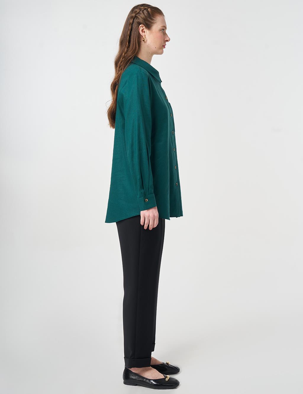 Single Pocket Cotton Lyocell Blouse Pine Green