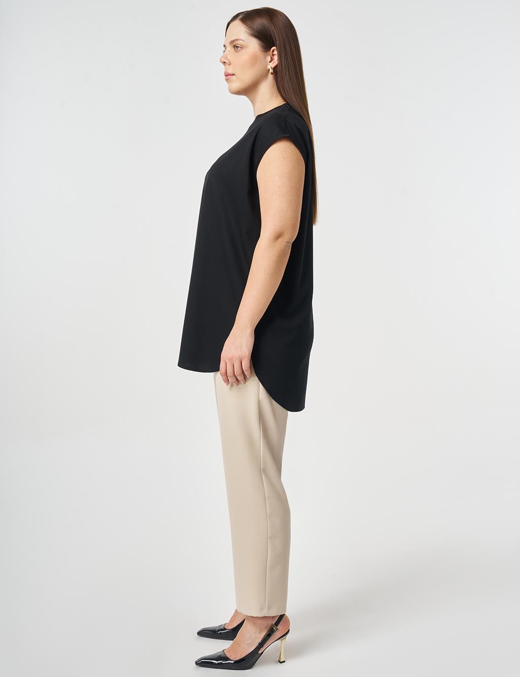 Crew Neck Rayon Blouse Black