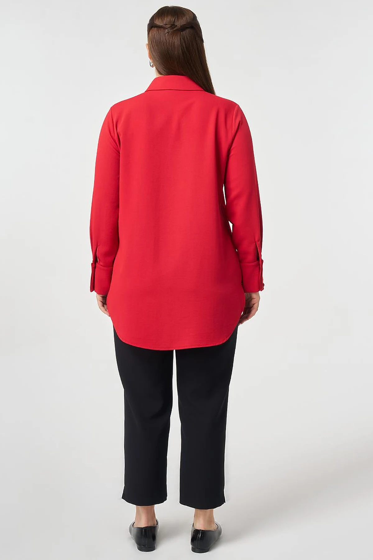 Striped Detail Shirt Collar Tunic Red