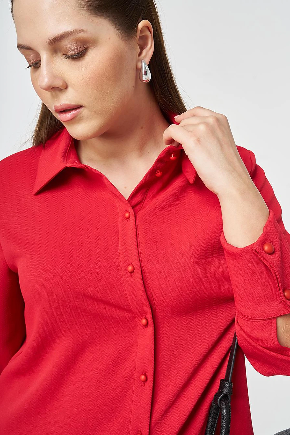 Striped Detail Shirt Collar Tunic Red