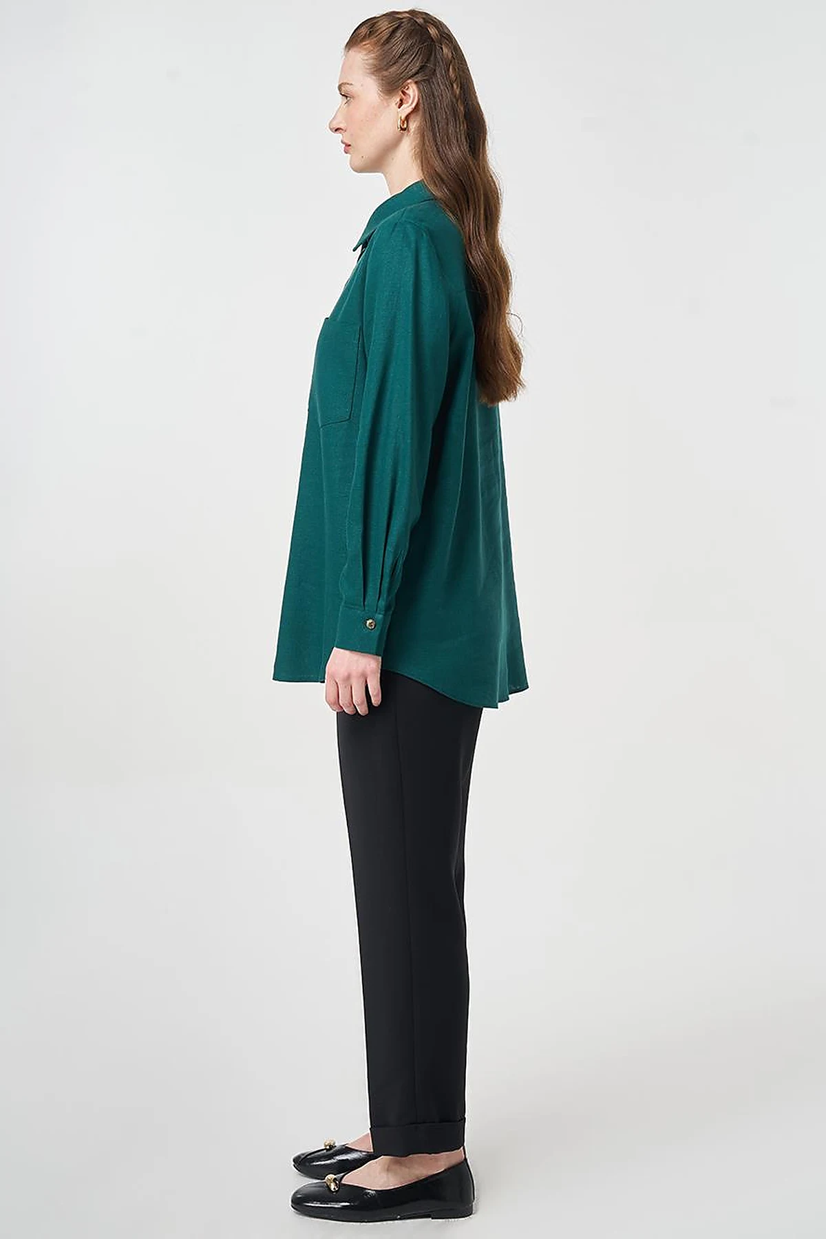 Single Pocket Cotton Lyocell Blouse Pine Green