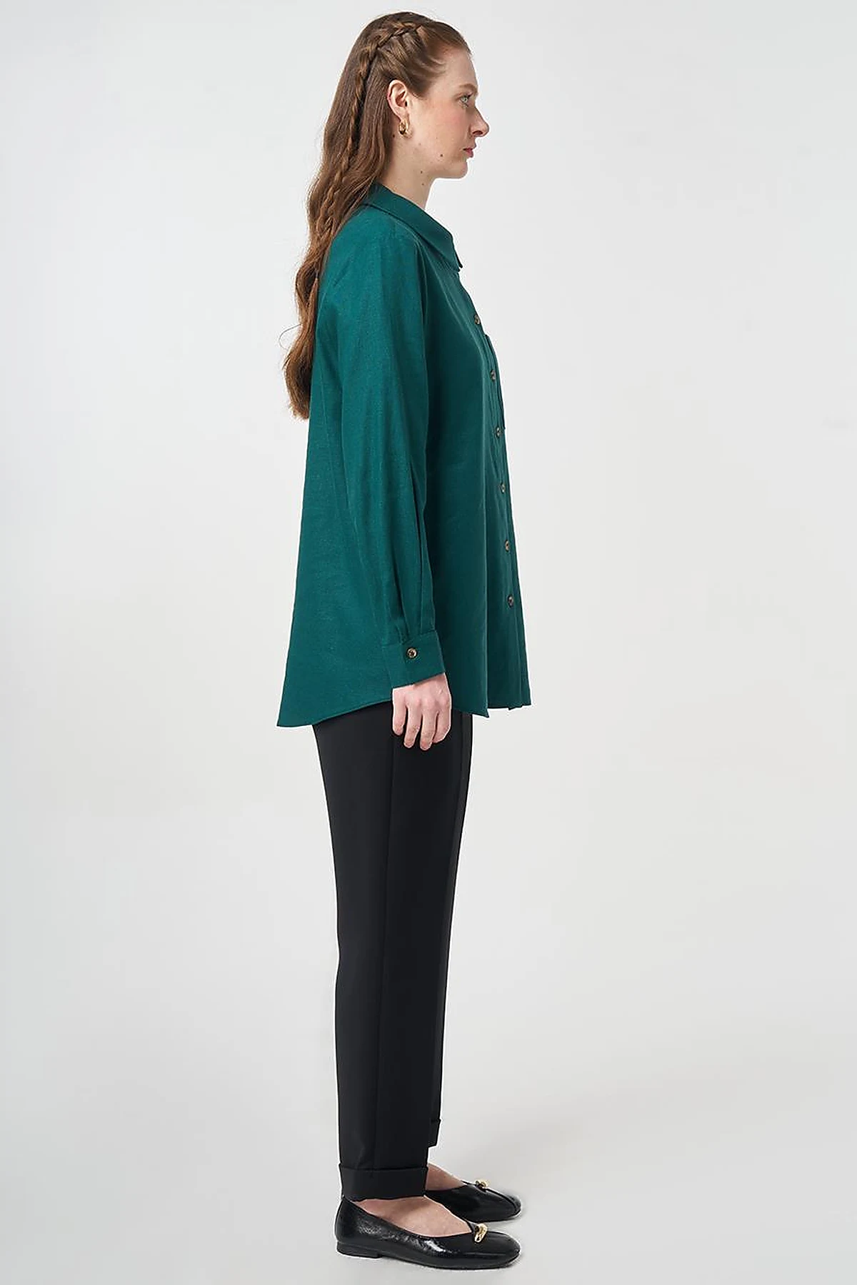 Single Pocket Cotton Lyocell Blouse Pine Green
