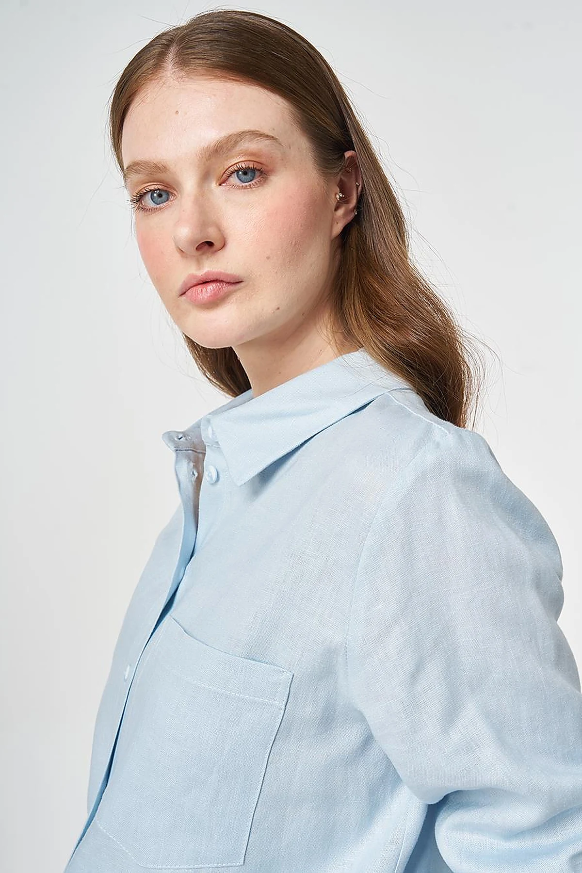 Single Pocket Cotton Lyocell Blouse Blue