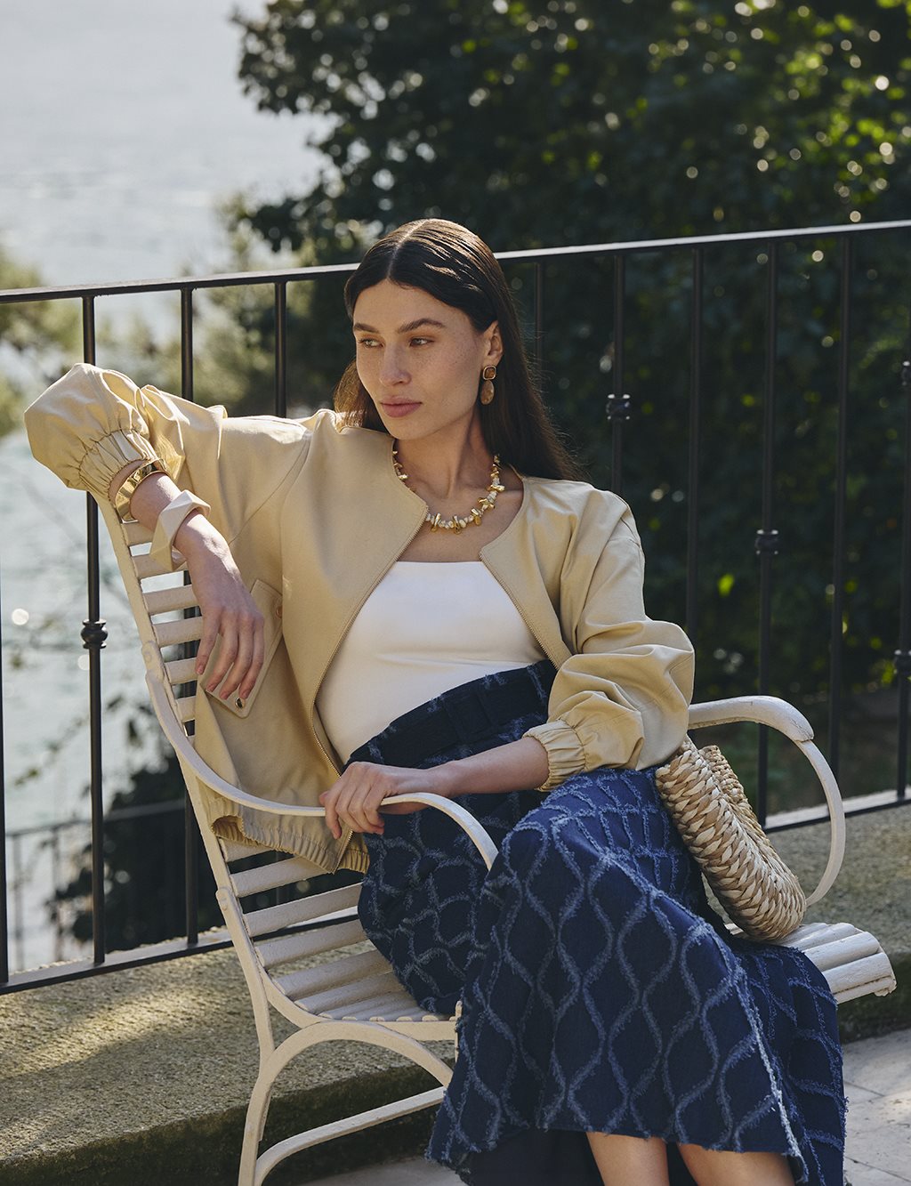 Distressed Denim Skirt with Belt Detail Navy Blue