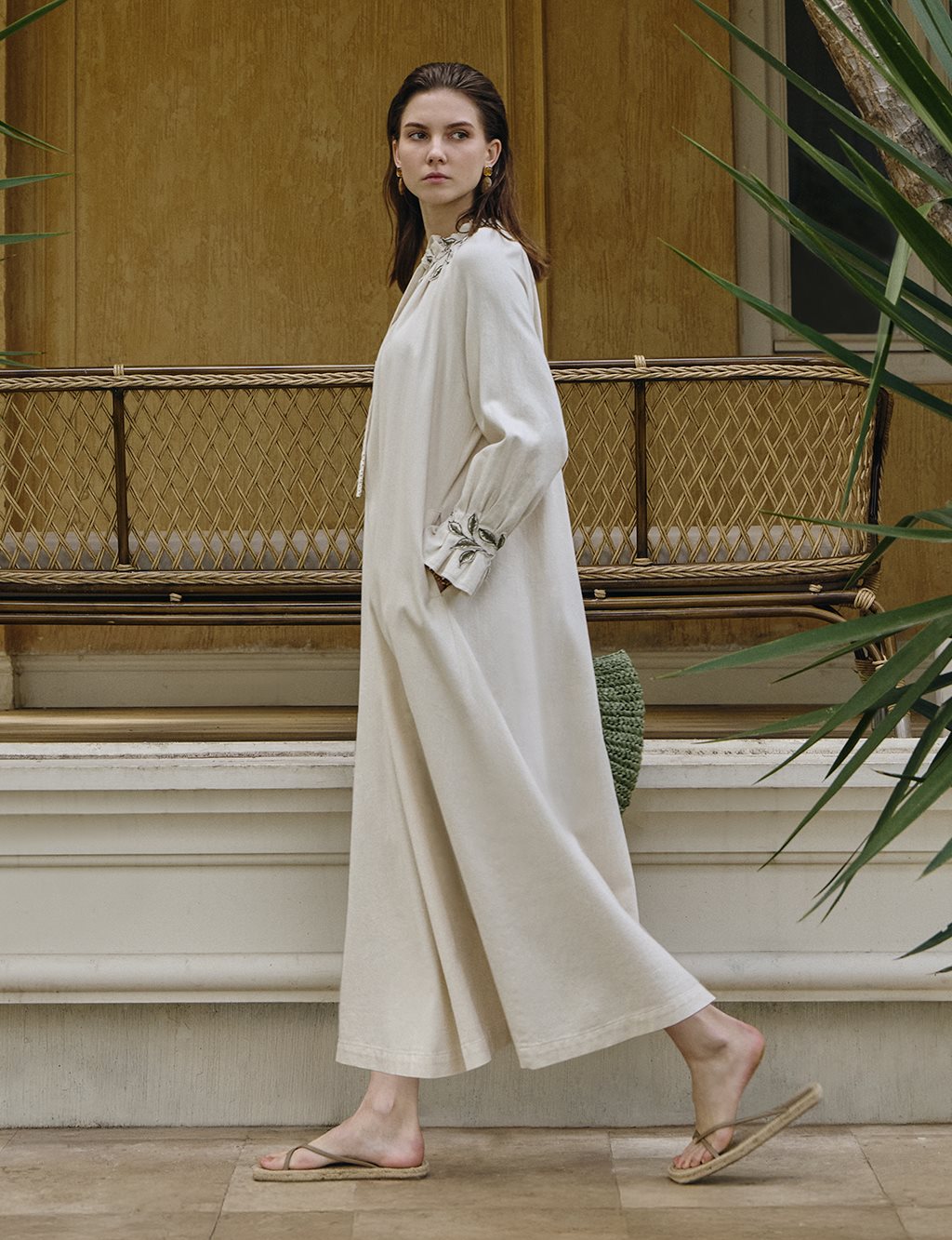 Cuff Detailed Lyocell Cotton Dress Cream