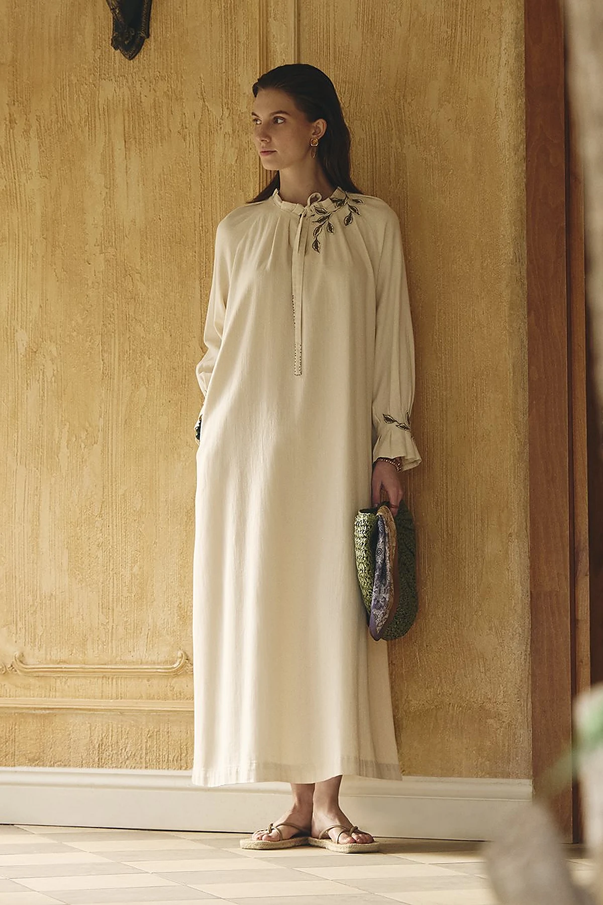 Cuff Detailed Lyocell Cotton Dress Cream