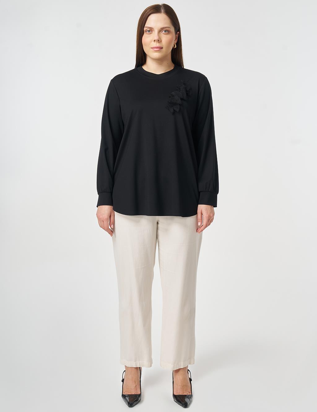 Mesh Trimmed Knitted Tunic Black