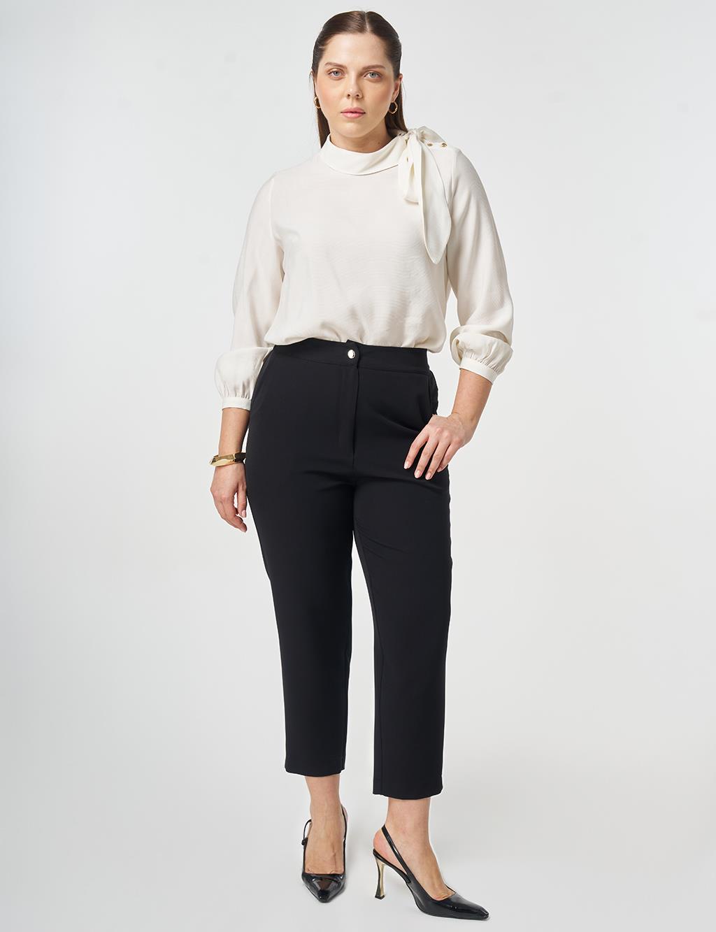 Elastic Waist Slim Leg Pants Black