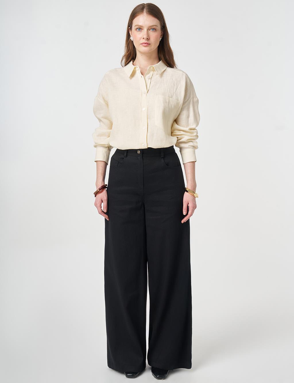 Wide Leg Non-Denim Trousers Black