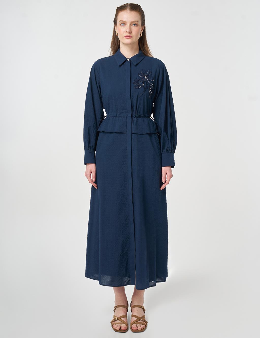 Textured Shirt Dress Dark Navy