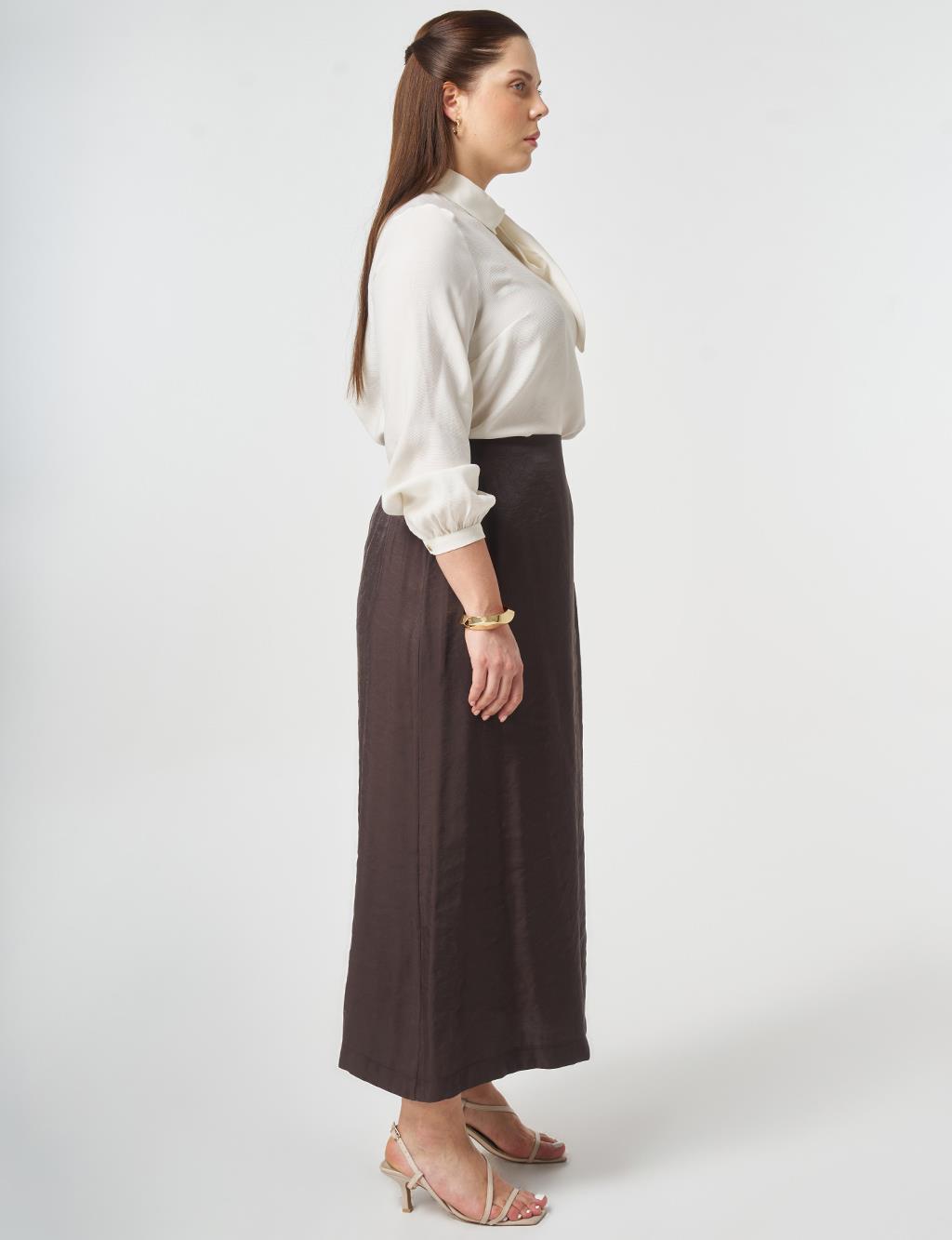 Gold Button Modal Skirt Dark Brown