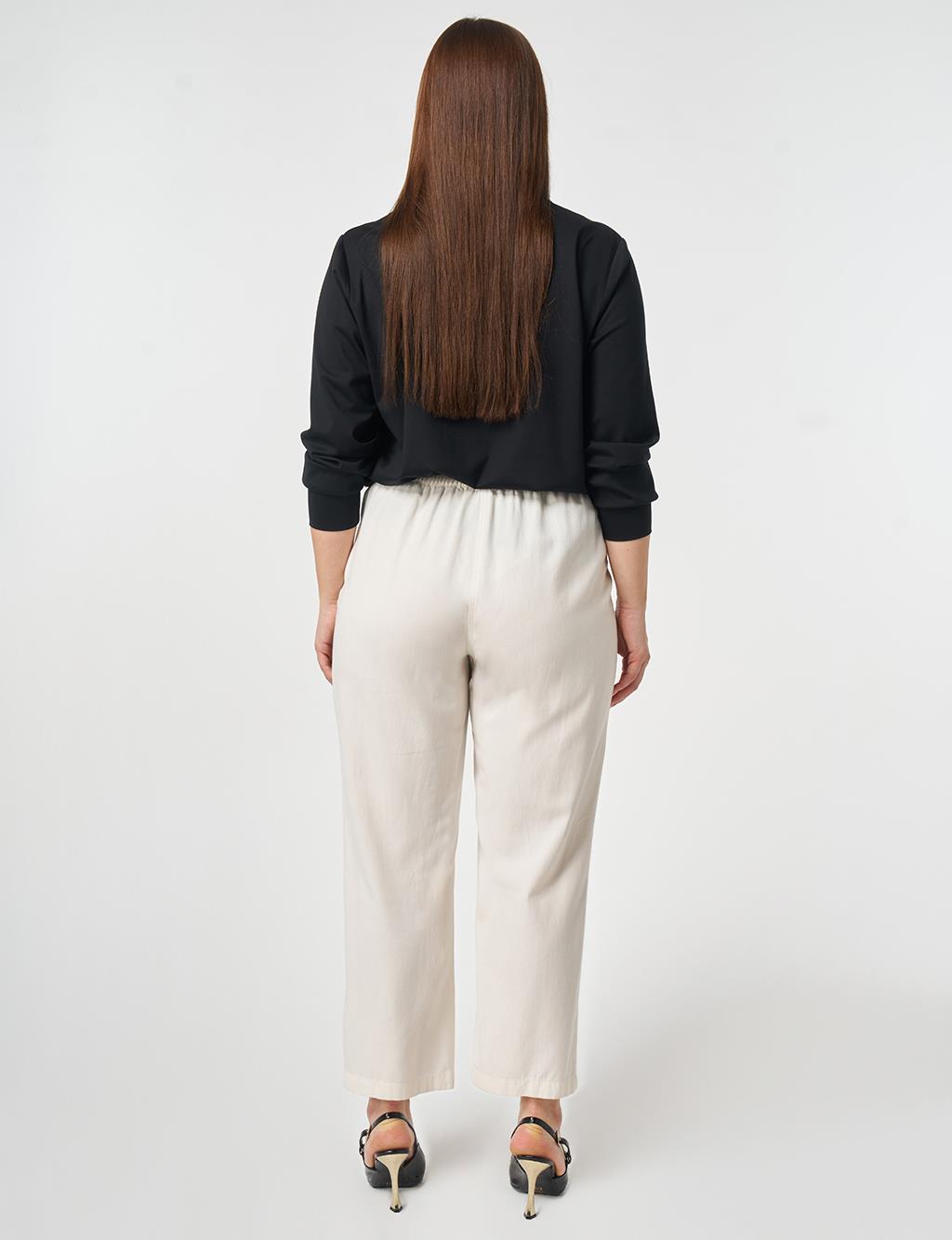 Button Detail Lyocell Cotton Trousers Cream