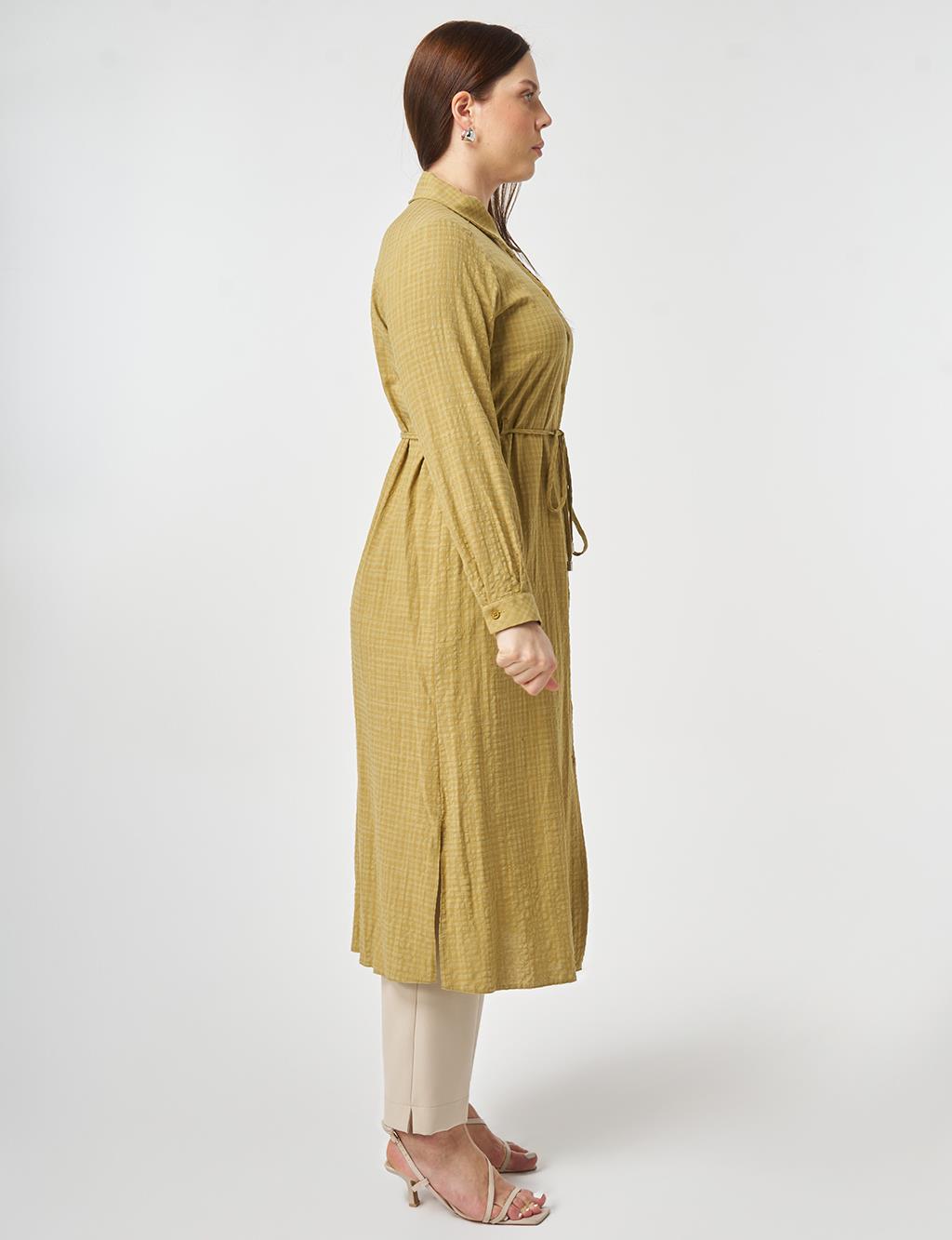 Embroidered Textured Tunic Olive Green