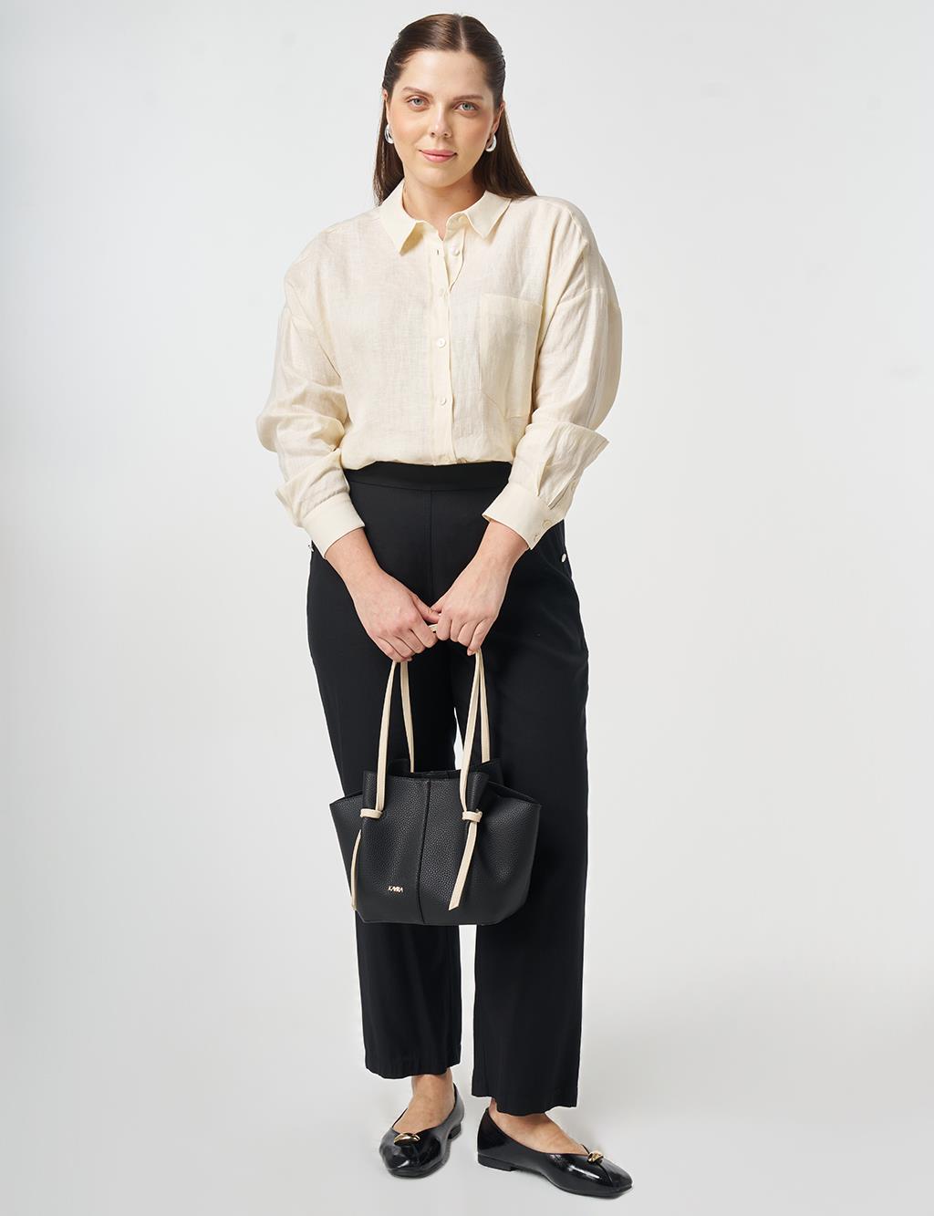 Button Detail Lyocell Cotton Trousers Black