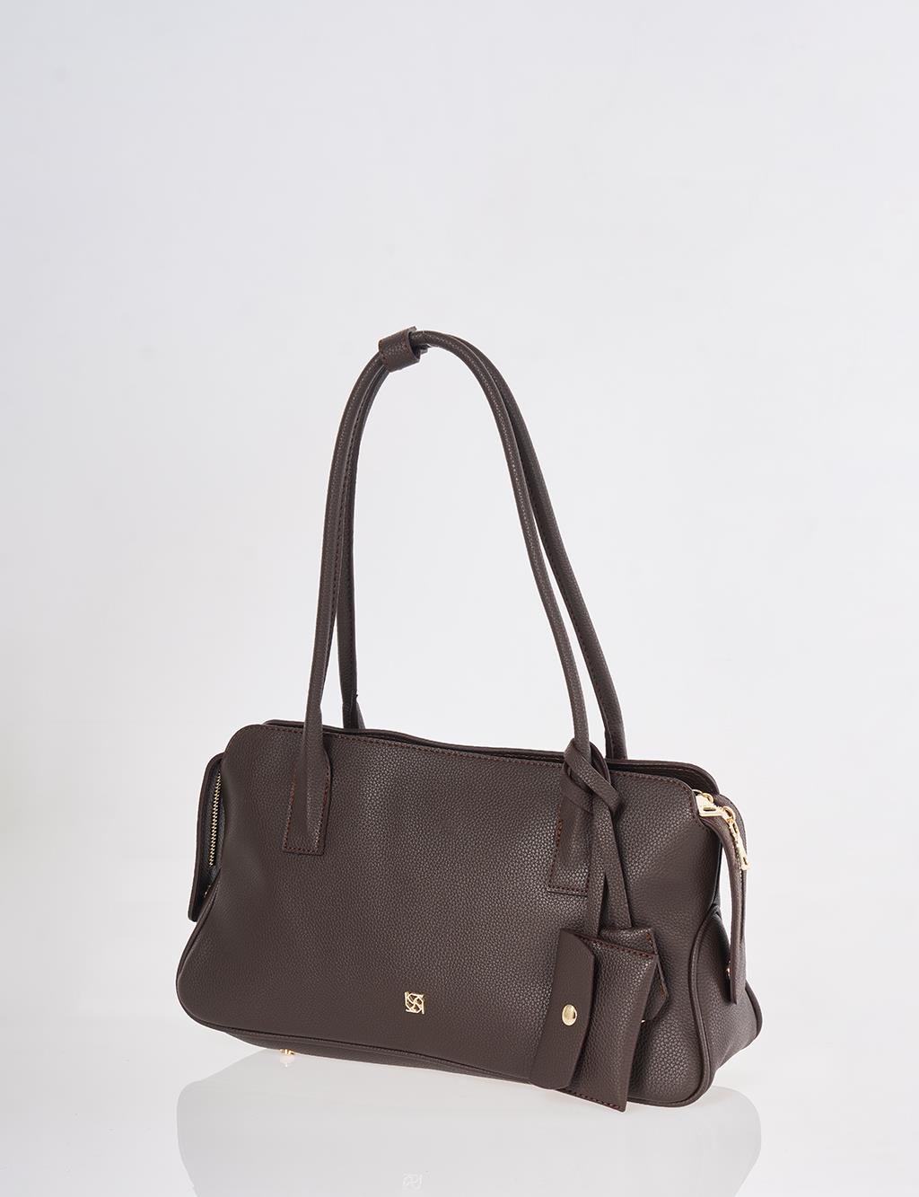 Suni Deri Omuz Çantası Acı Kahve