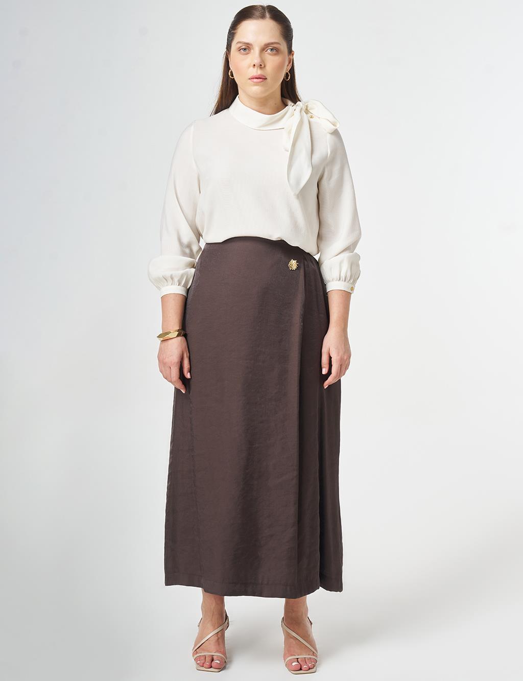 Gold Button Modal Skirt Dark Brown