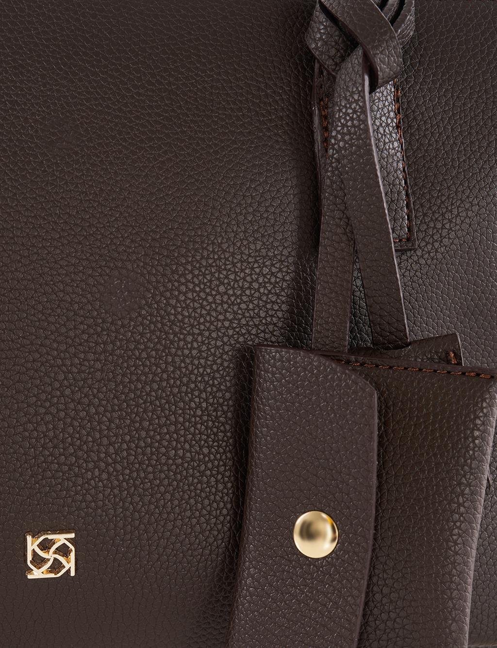 Suni Deri Omuz Çantası Acı Kahve