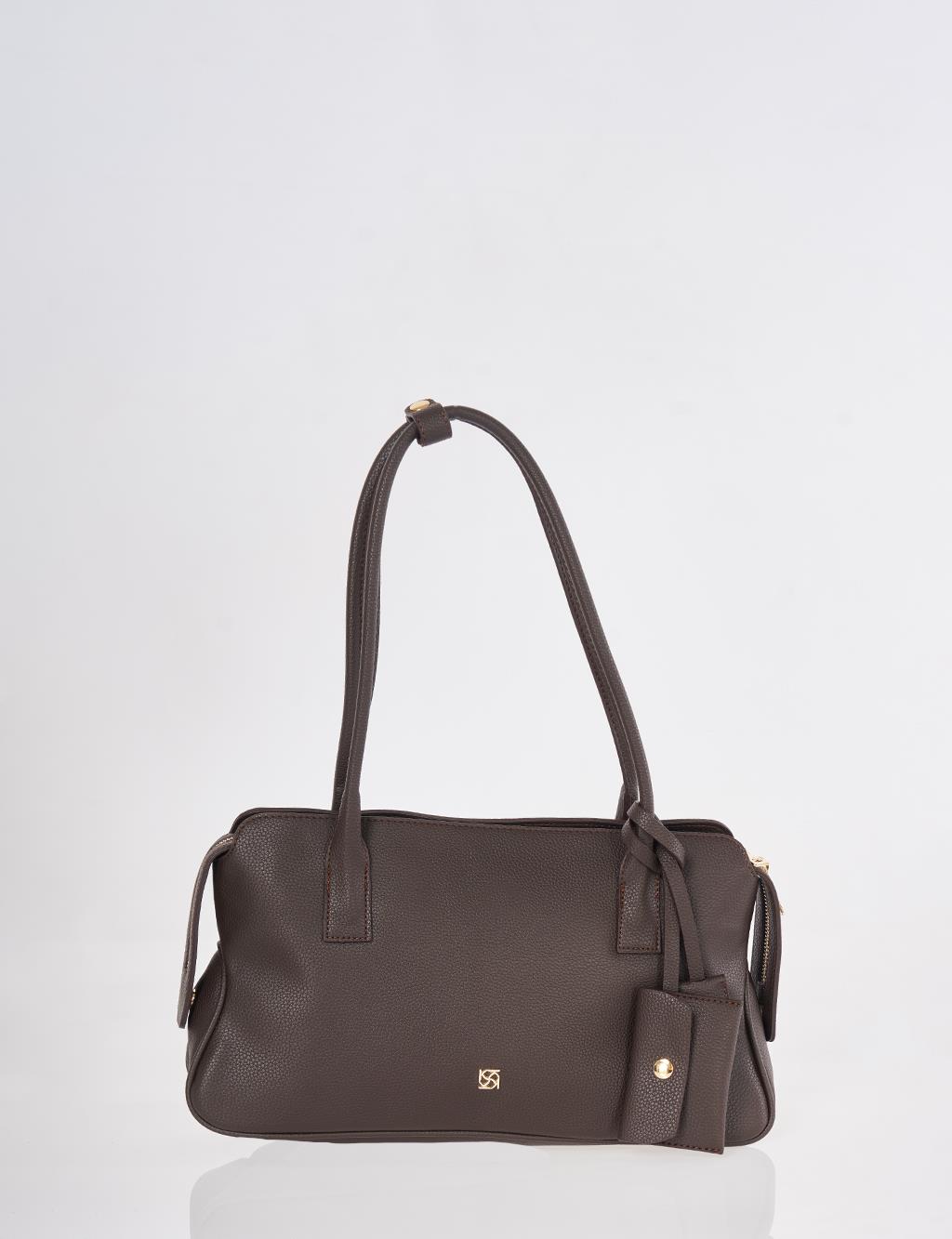 Suni Deri Omuz Çantası Acı Kahve