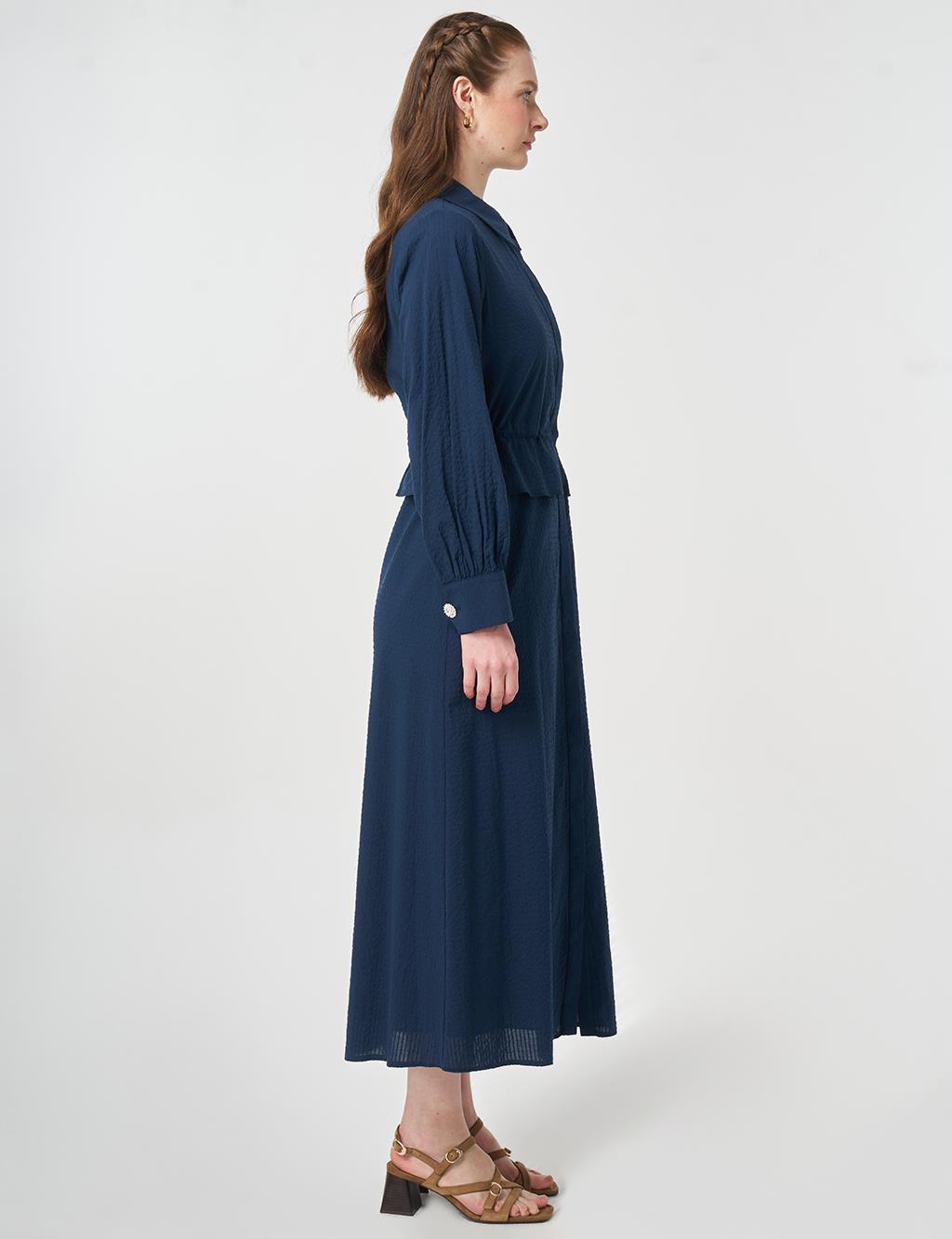 Textured Shirt Dress Dark Navy