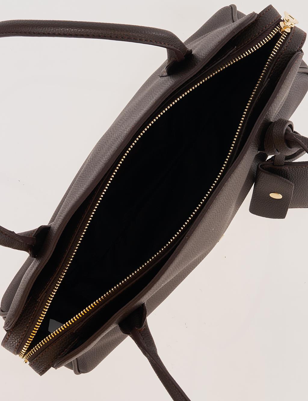 Suni Deri Omuz Çantası Acı Kahve