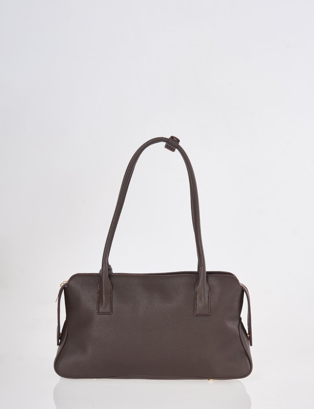 Suni Deri Omuz Çantası Acı Kahve