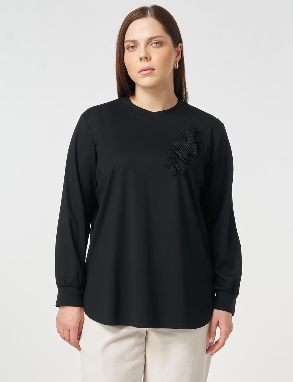 Mesh Trimmed Knitted Tunic Black